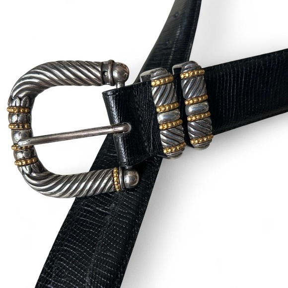 Vintage Brighton Black Belt w/ Chunky Silver + Gold Buckle | Size M - Picture 1 of 9